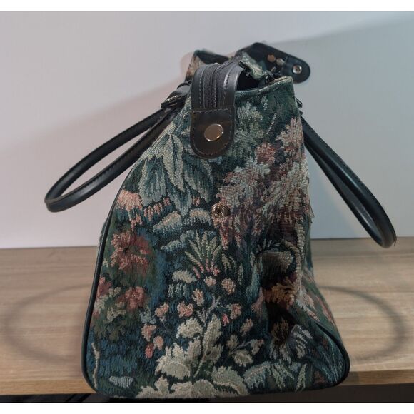 Vintage Atlantic Tapestry Weekender Travel Bag – Floral Pattern, Leather Trim - Picture 6 of 10